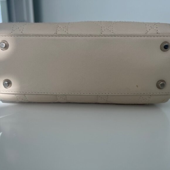 Auth SMALL LADY DIOR Cannage Quilted Leather Bag in LATTE Cream, Silver Hardware - Picture 7 of 15